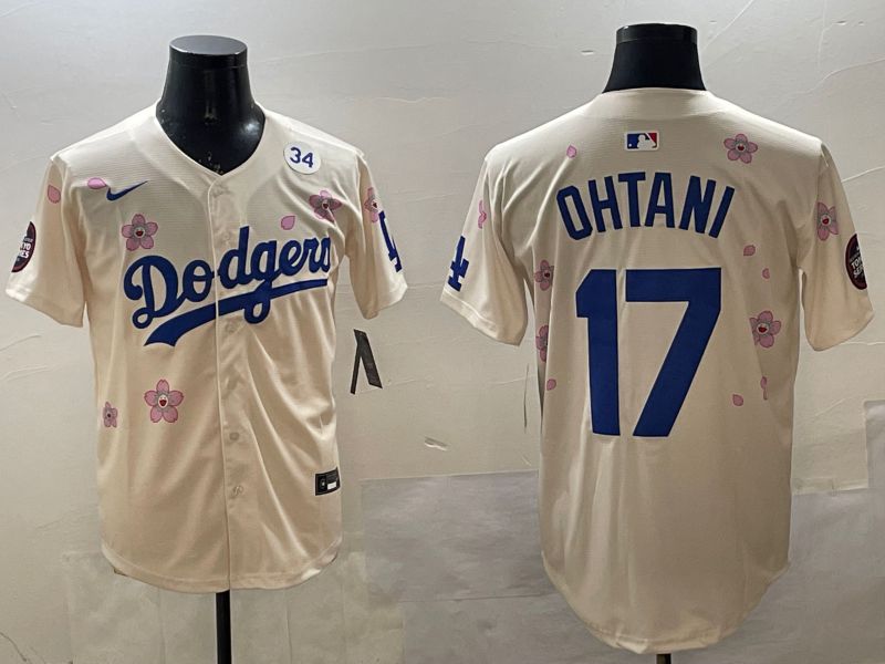 Men Los Angeles Dodgers #17 Ohtani Cream Sakura Edition 2025 Nike MLB Jersey style 13->los angeles dodgers->MLB Jersey